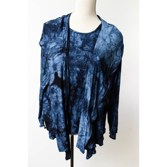 Ever Sassy Blue tie-dye tank top and open cardigan 2 piece set Small - Picture 1 of 9
